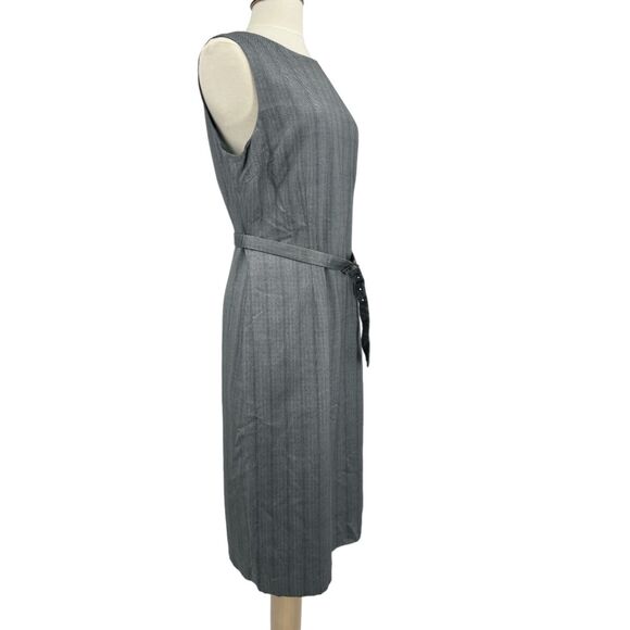 Due per Due dress sz 12 gray sleeveless belted casual business striped womens - Picture 6 of 8